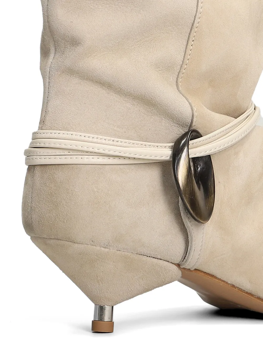 Gisel Moire Ariel whipstitch-trim wrap-around ankle boots Beige