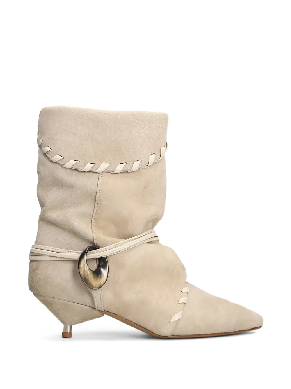 Gisel Moire Ariel whipstitch-trim wrap-around ankle boots Beige