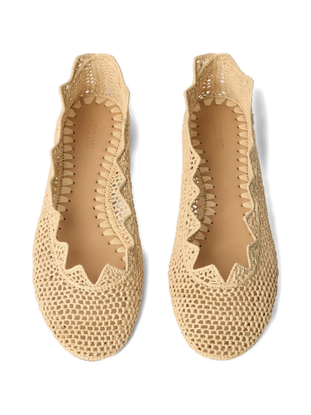 ODISSI Harper scalloped raffia ballet flats Beige