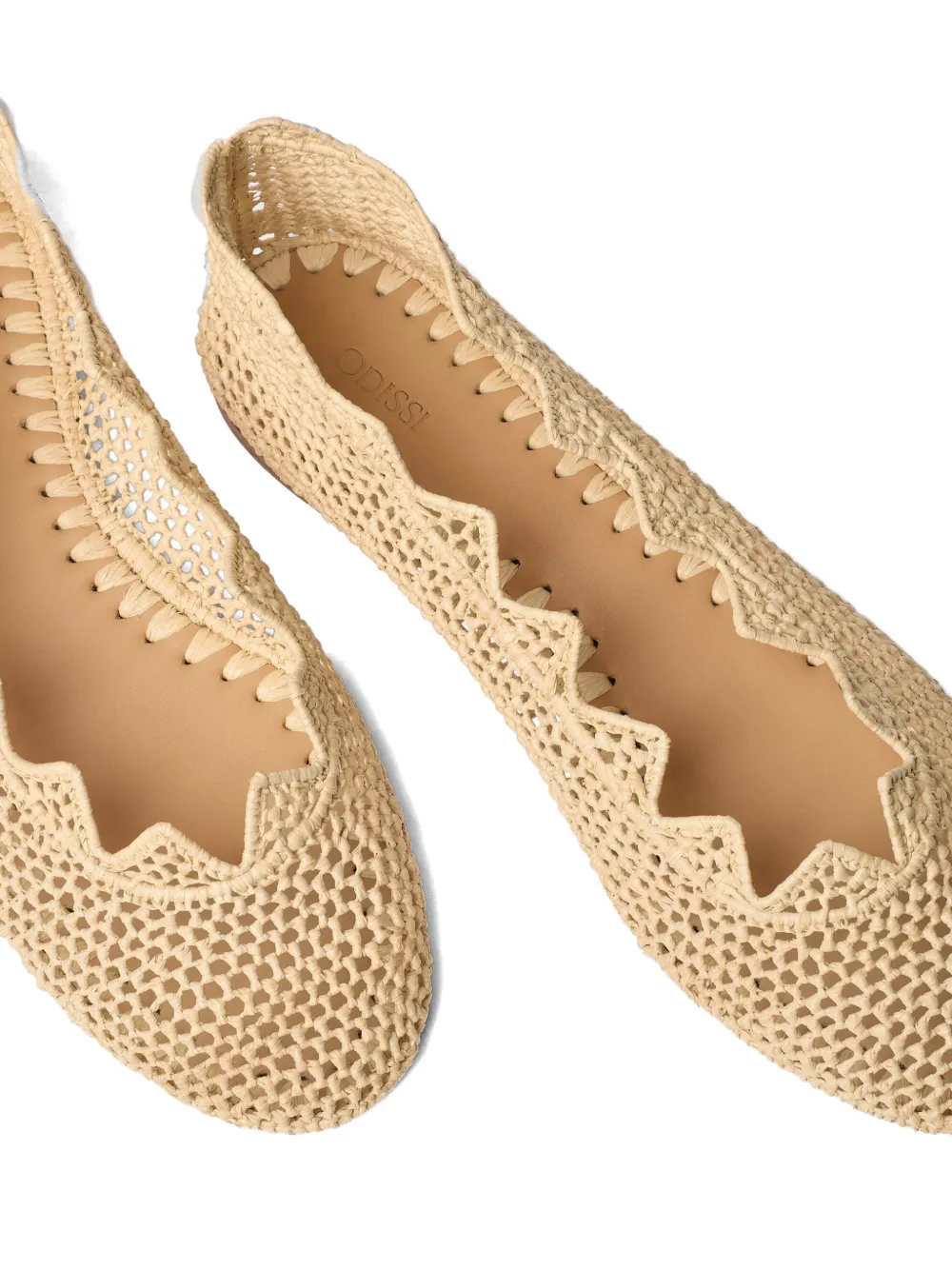 ODISSI Harper scalloped raffia ballet flats Beige