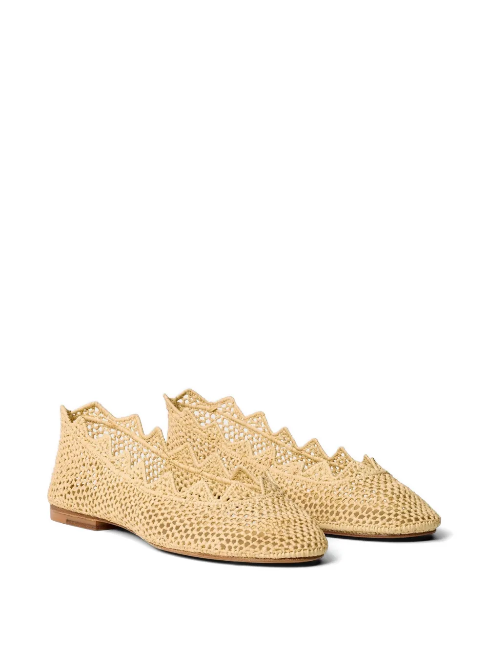 ODISSI Harper scalloped raffia ballet flats Beige