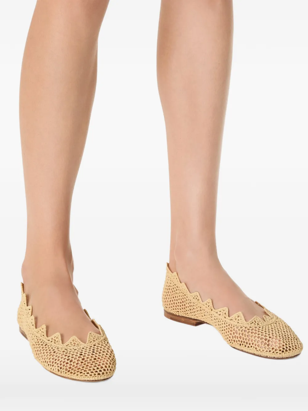 ODISSI Harper scalloped raffia ballet flats Beige