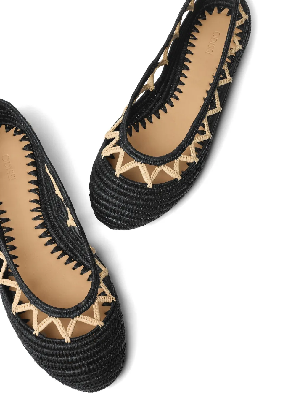 ODISSI zig-zag raffia ballet flats Zwart