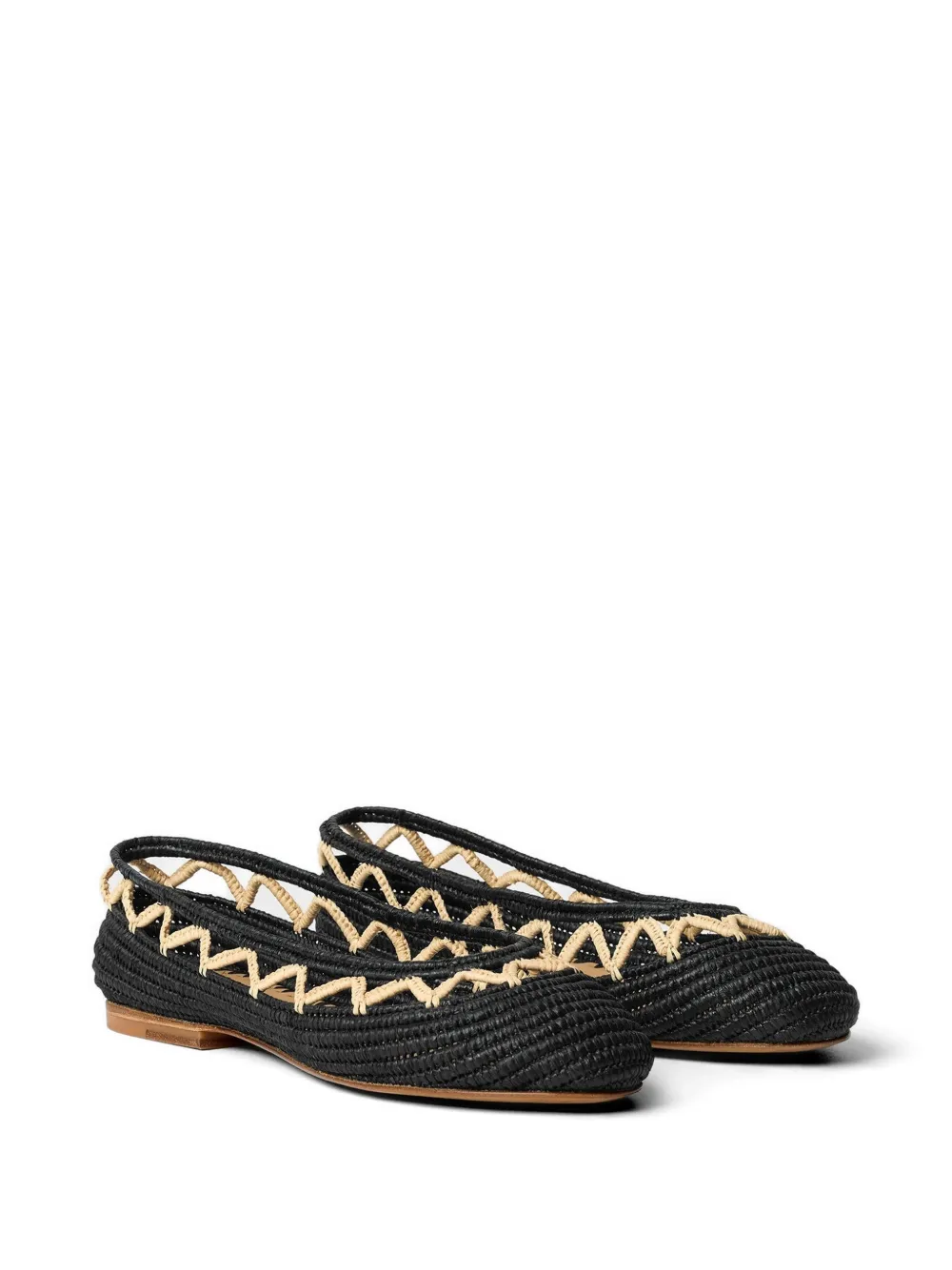 ODISSI zig-zag raffia ballet flats Zwart
