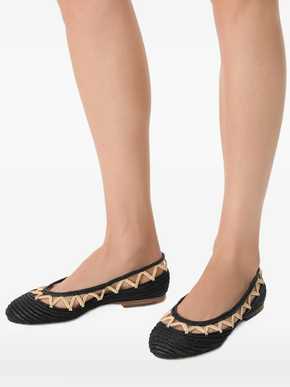 ODISSI zig-zag raffia ballet flats Zwart
