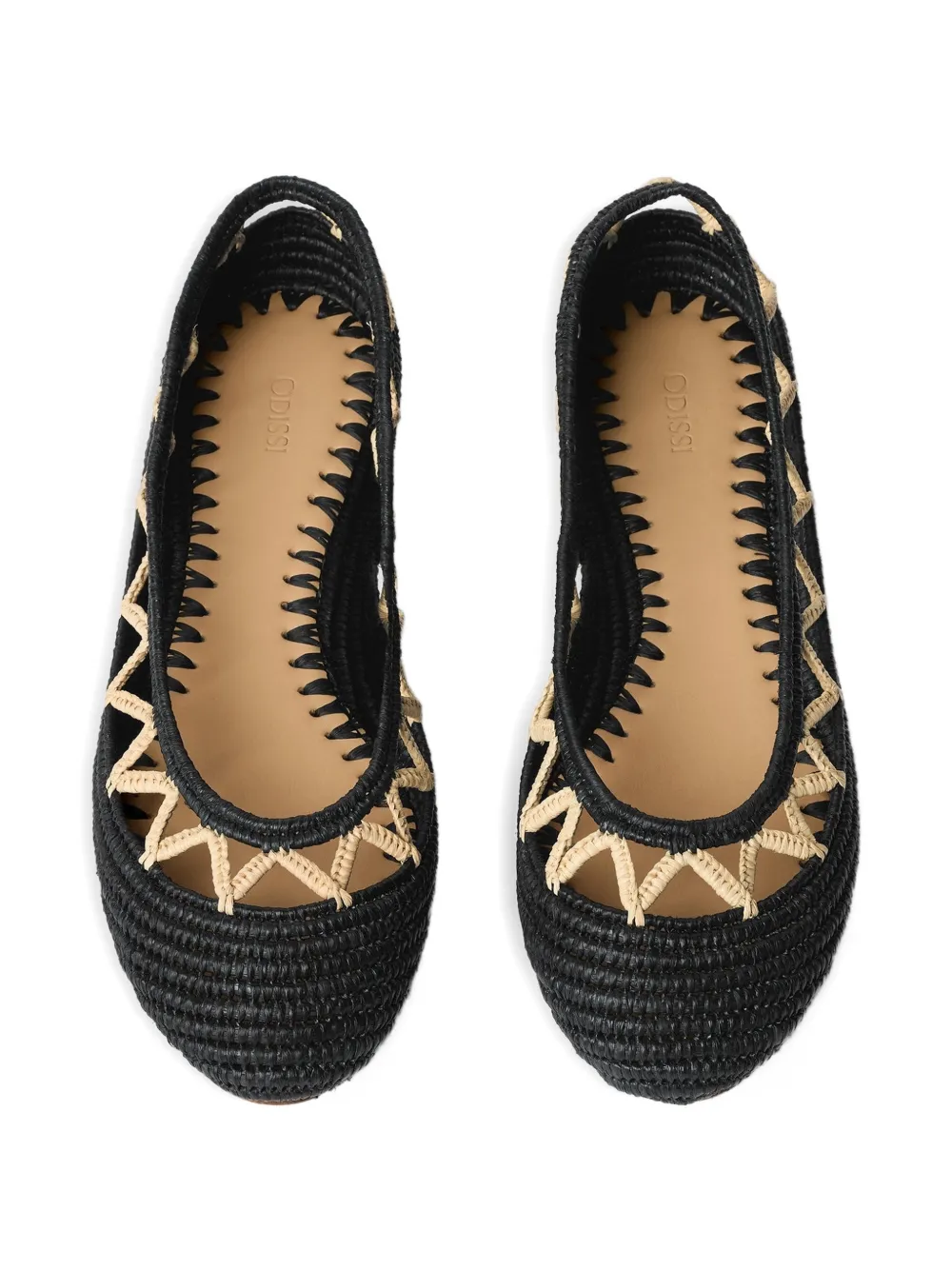 ODISSI zig-zag raffia ballet flats Zwart
