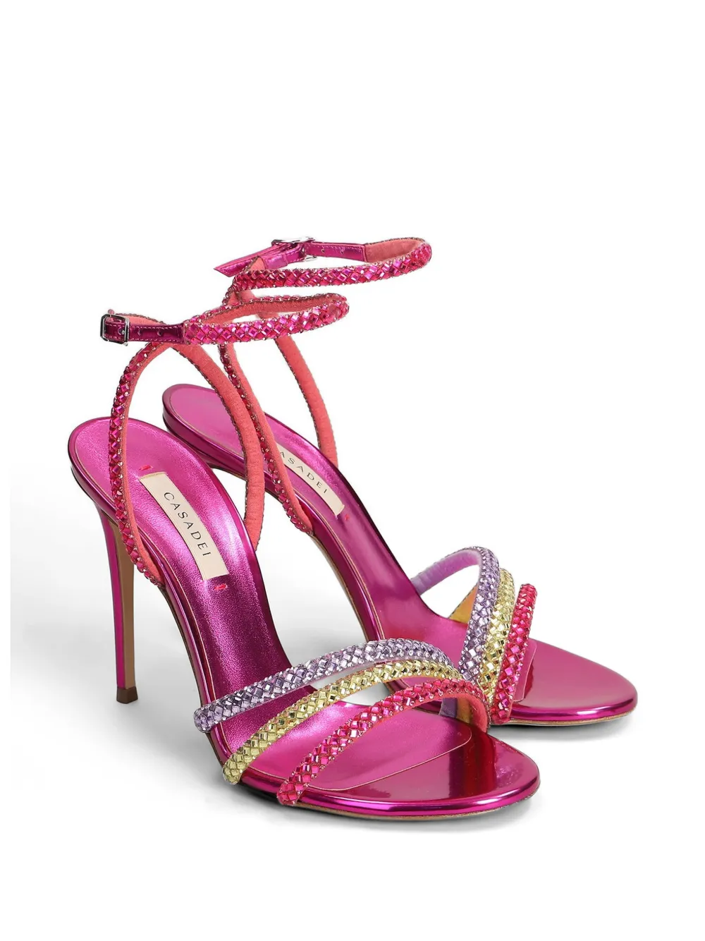 Casadei 140 Andromeda crystal-embellished heeled sandals Roze