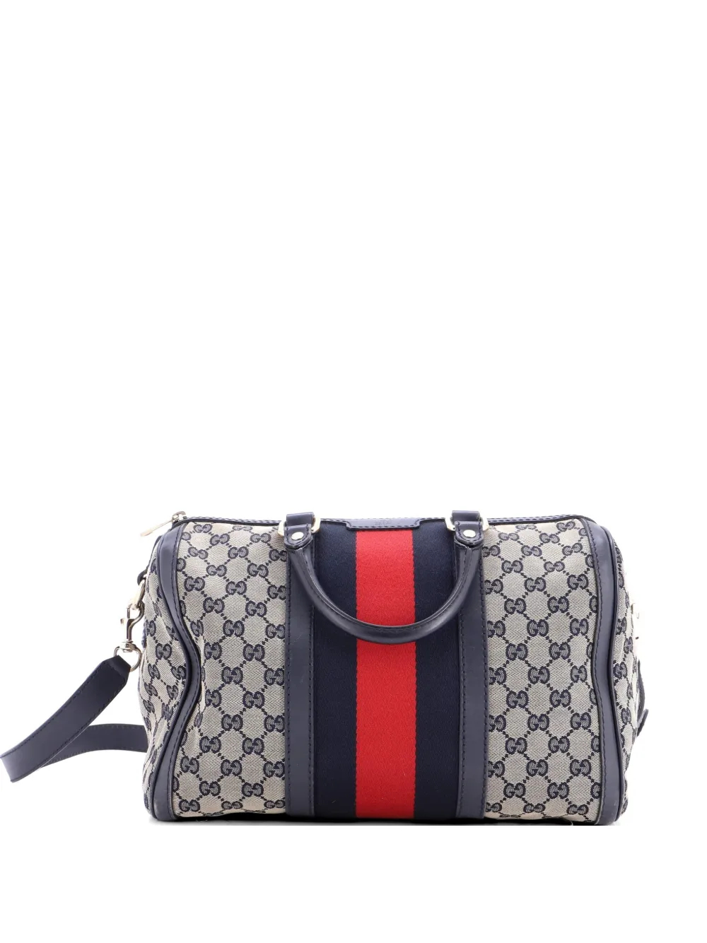 Gucci Pre-Owned Borsa a tracolla Boston media in tela GG con decorazione Web - Blu