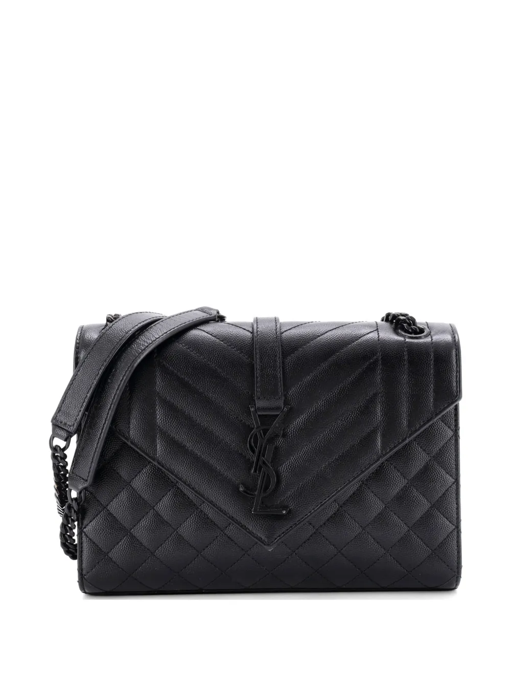 Saint Laurent Pre-Owned Classic Monogram Envelope Satchel Mixed Matelasse Leather Medium shoulder bag - Nero