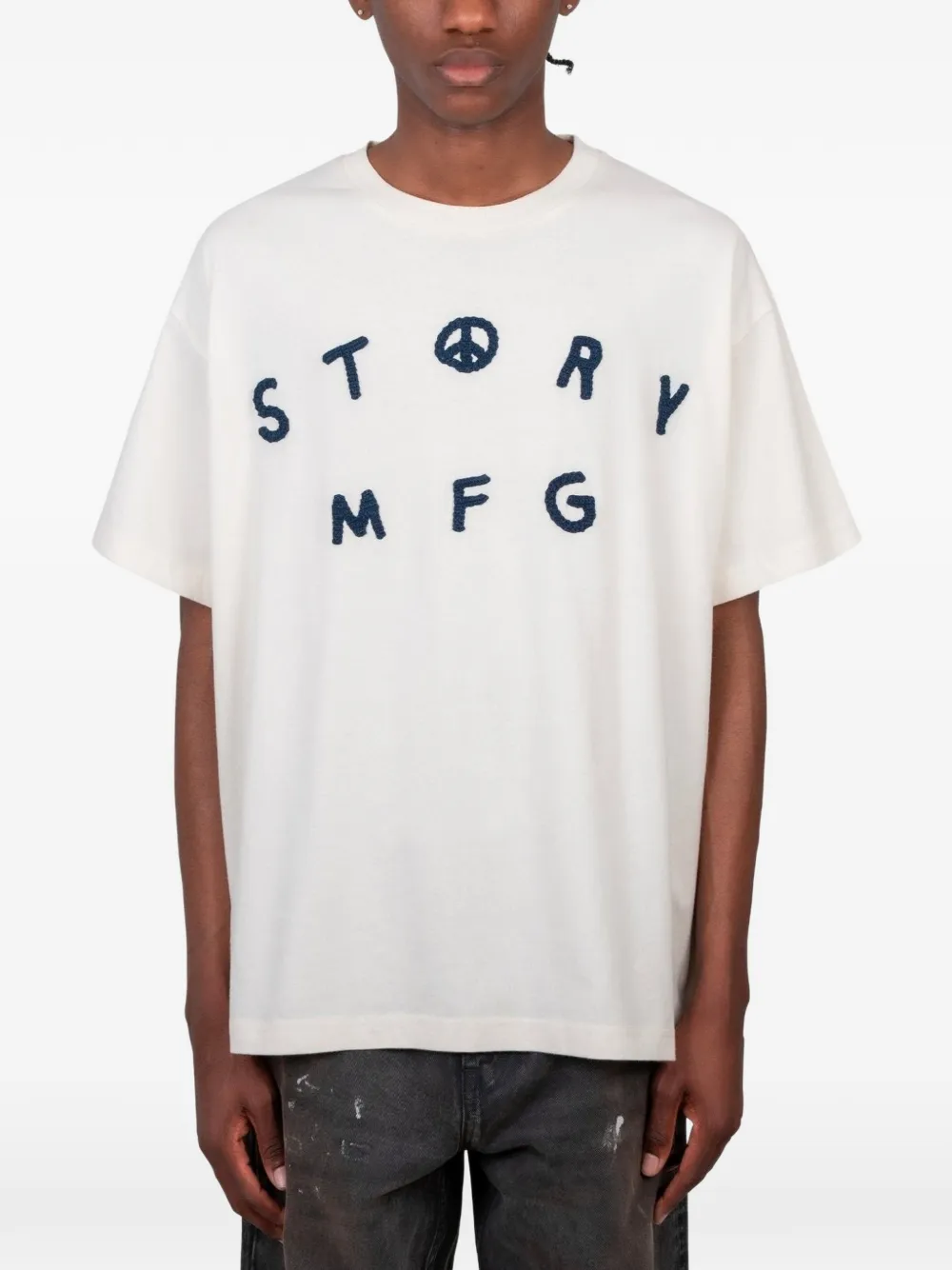 STORY mfg. crochet-patch T-shirt - Toni neutri