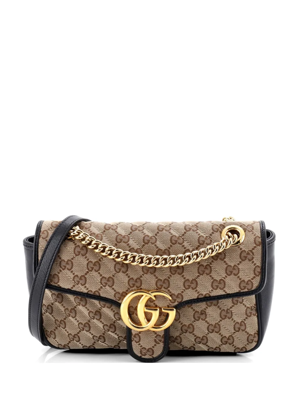 Gucci Pre-Owned GG Marmont Flap Bag Diagonal Quilted GG Canvas with Leather Small shoulder bag - Nero