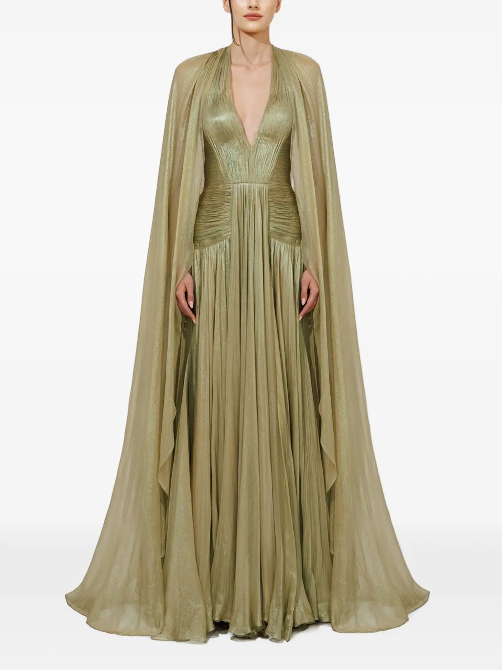 Iris Serban Sonya pleated cape gown - Grün