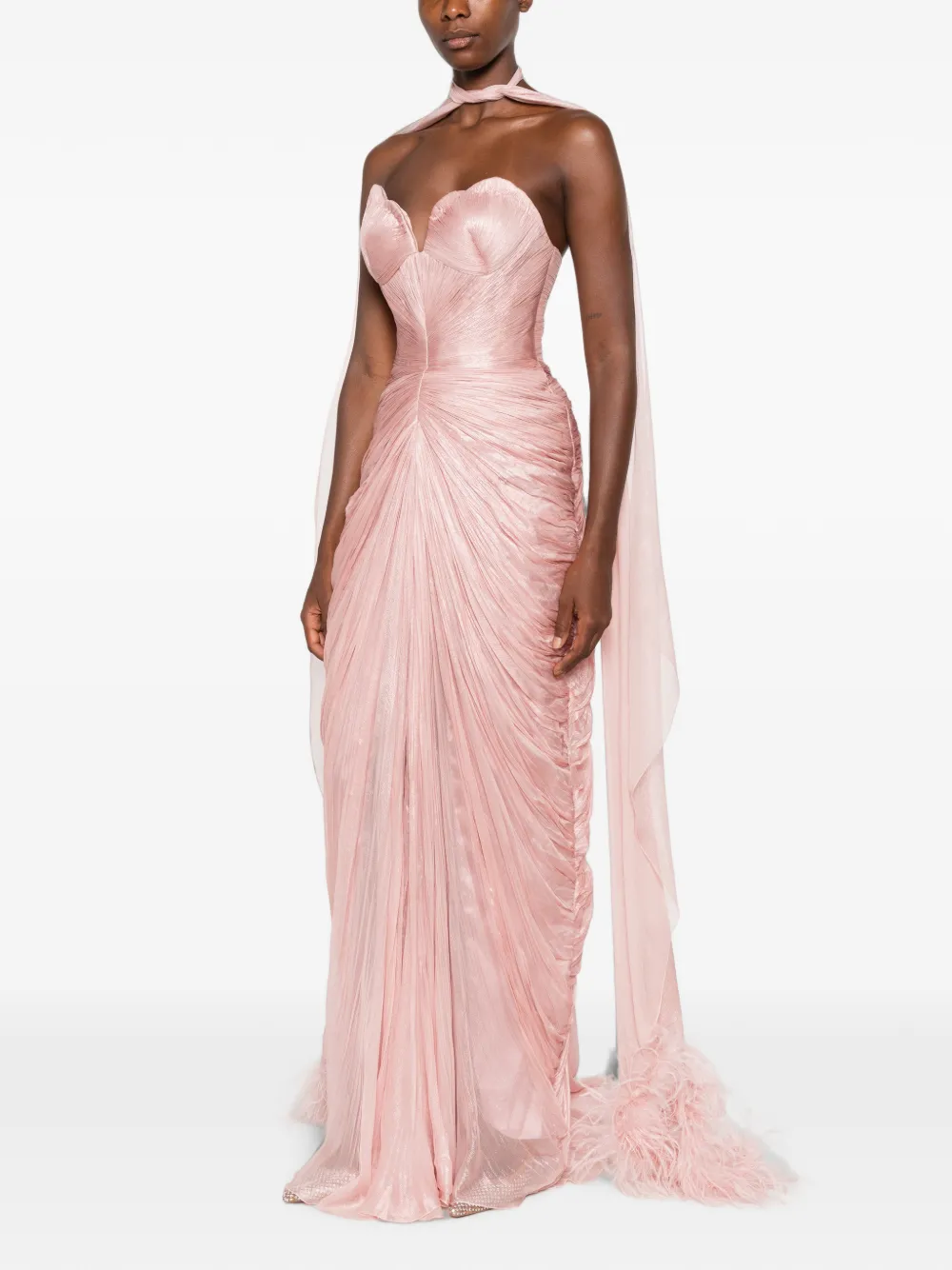 Iris Serban Strapless maxi-jurk met ruches Roze