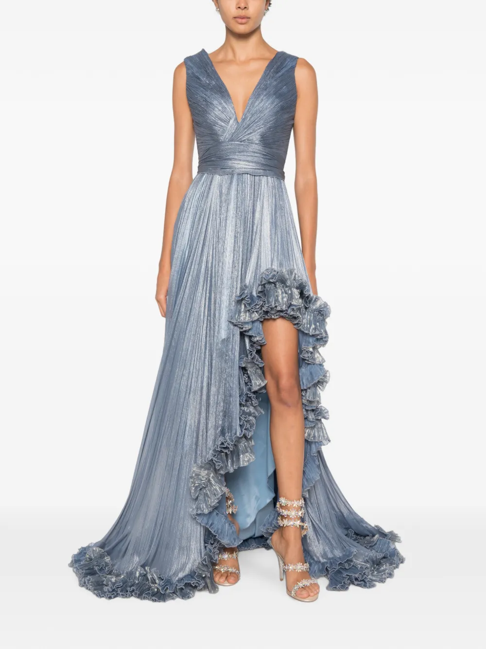 Iris Serban Ariana geplooide maxi-jurk met ruches Blauw