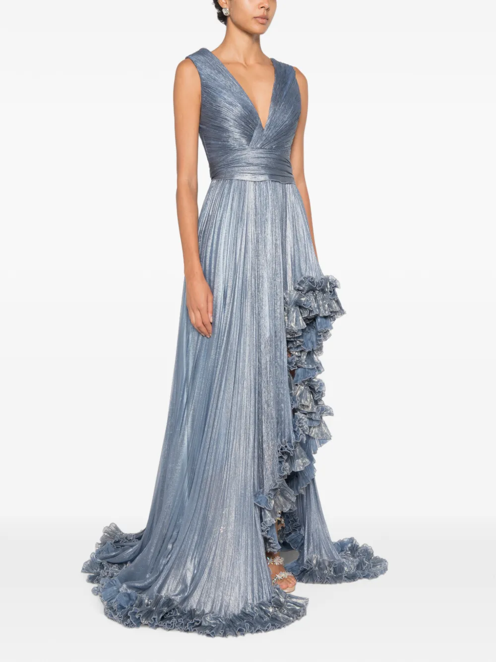 Iris Serban Ariana geplooide maxi-jurk met ruches Blauw