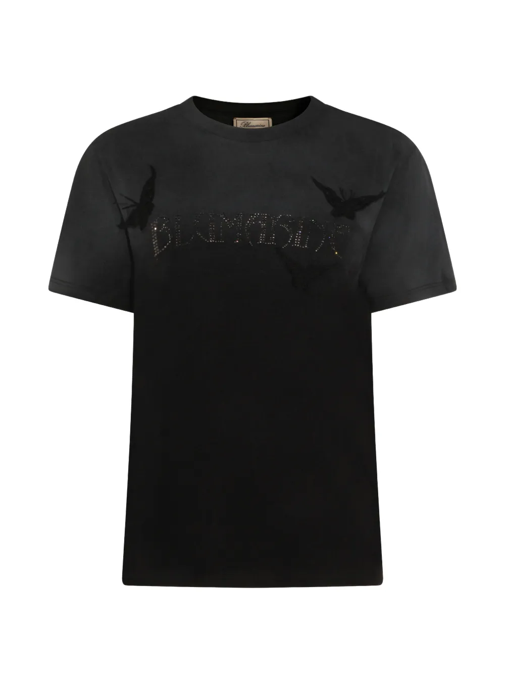 Blumarine rhinestone-logo butterfly-appliqué T-shirt - Schwarz