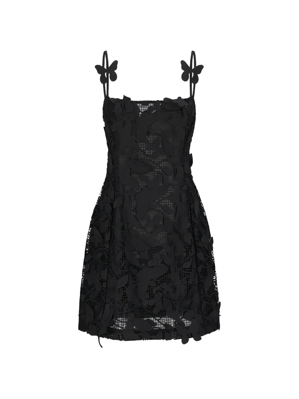 Blumarine butterfly-appliqué macramé lace dress - Nero
