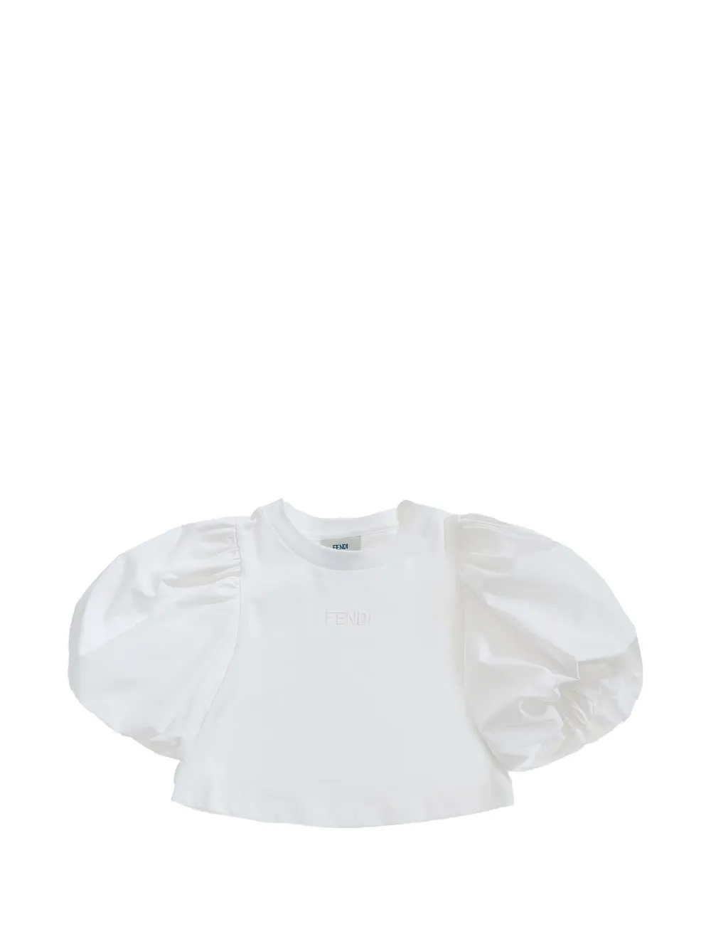 Fendi Kids puff-sleeve embroidered-logo T-shirt - Weiß