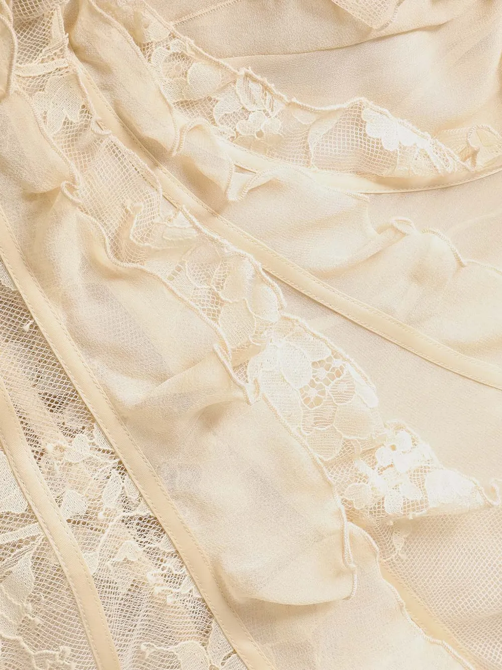 ZIMMERMANN Rebellion Splice maxi-jurk met ruches en kanten vlakken Beige