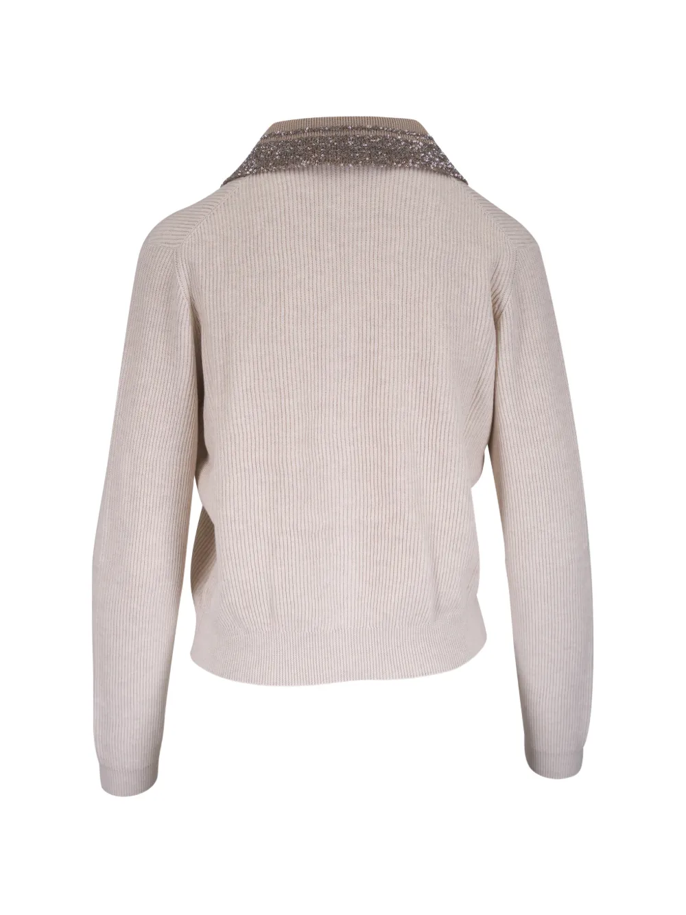 Brunello Cucinelli Ribgebreid vest met verfraaide kraag Beige