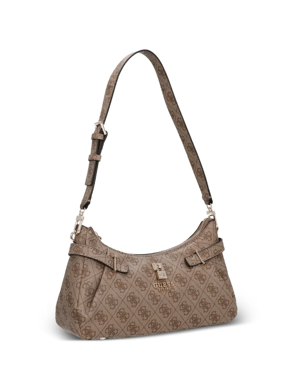 GUESS USA Yesba schoudertas met logopatroon en hangslot Beige