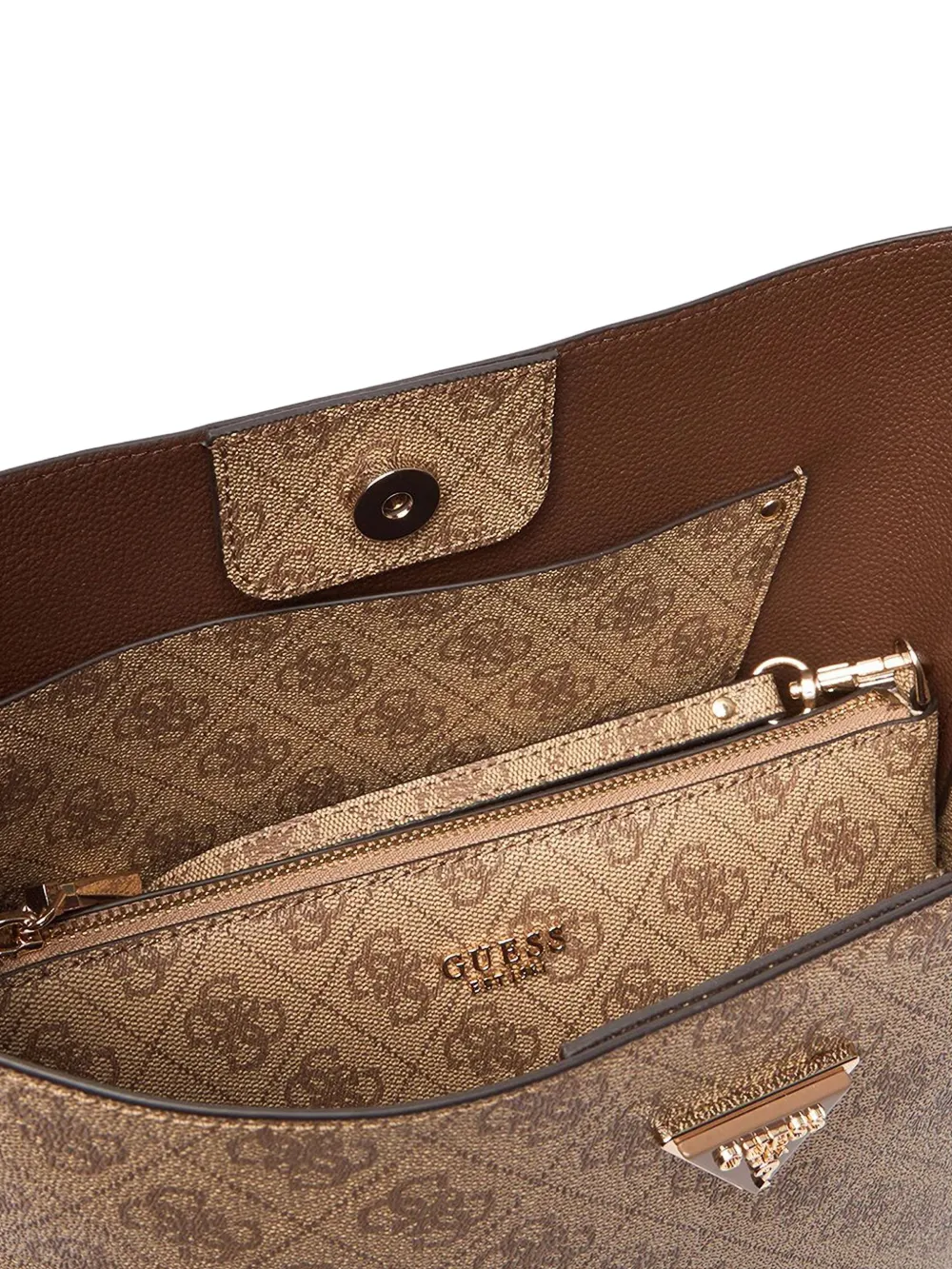 GUESS USA Meridian schoudertas met monogram Bruin