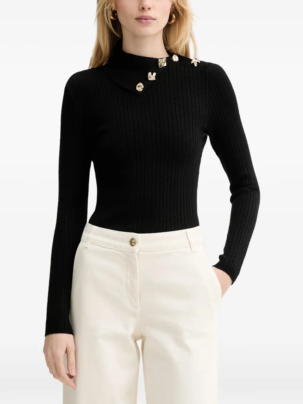 Guess Usa Button-detail Cable-knit Sweater In Black