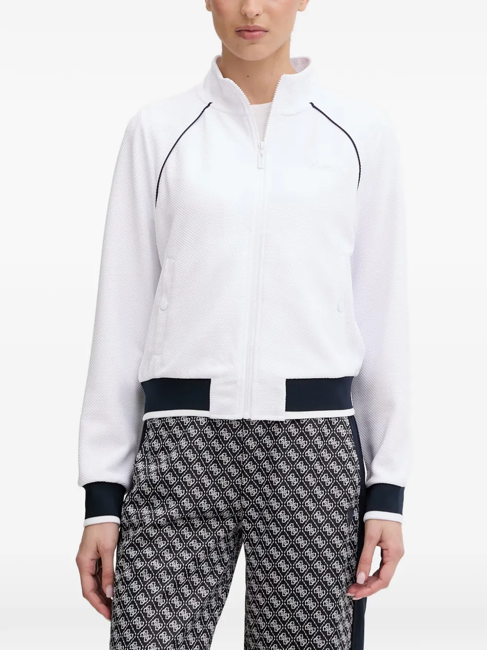 GUESS USA textured-finish full-zip sweatshirt - Bianco