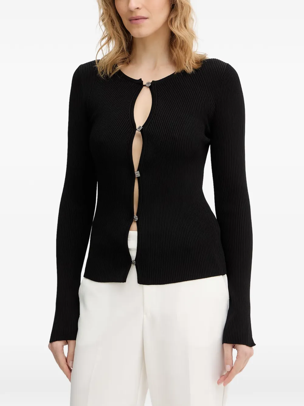 GUESS USA ribbed-knit long-sleeved cardigan - Black