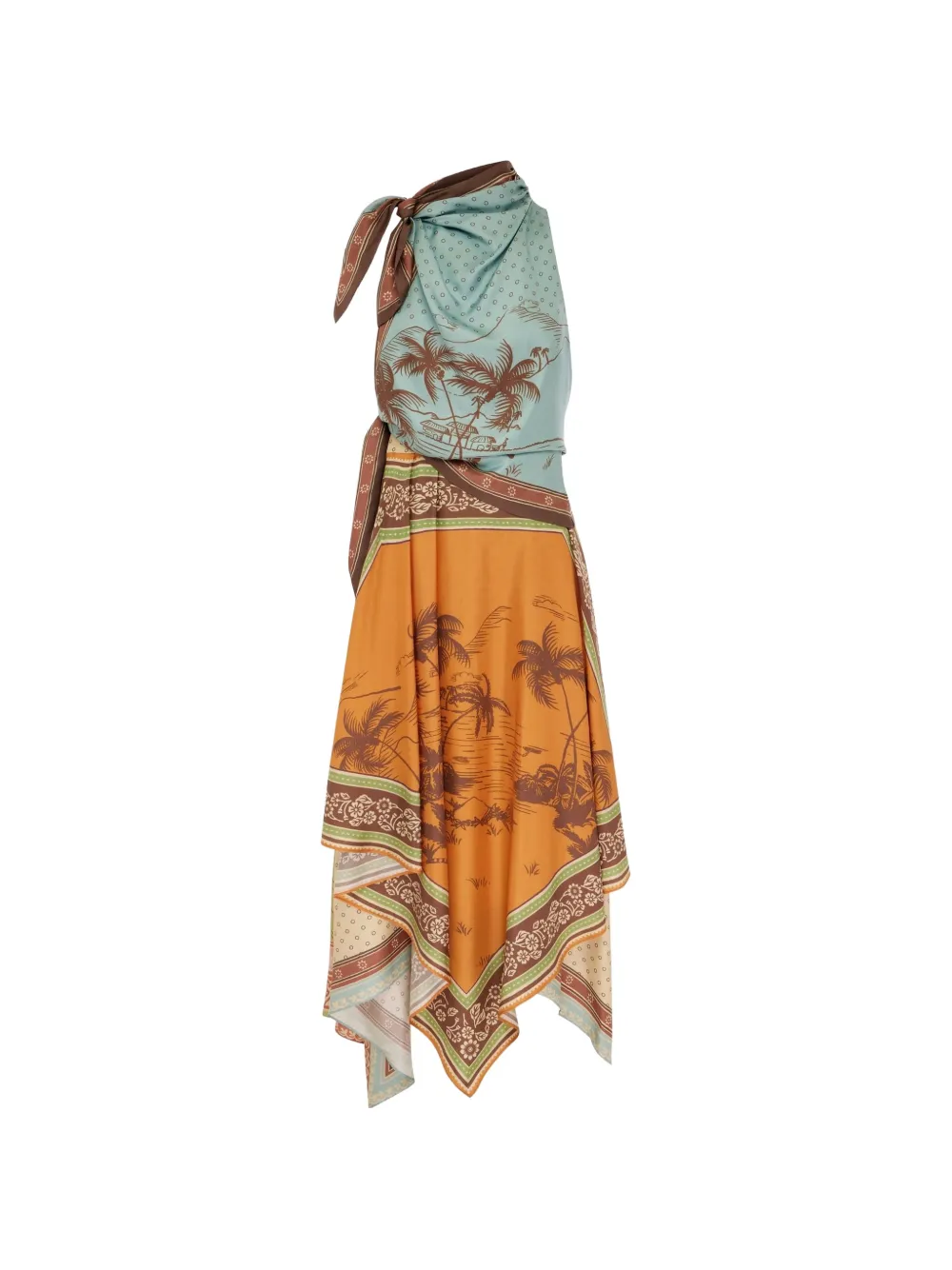 ALEMAIS Alberta graphic-print handkerchief-hem midi dress - Arancione
