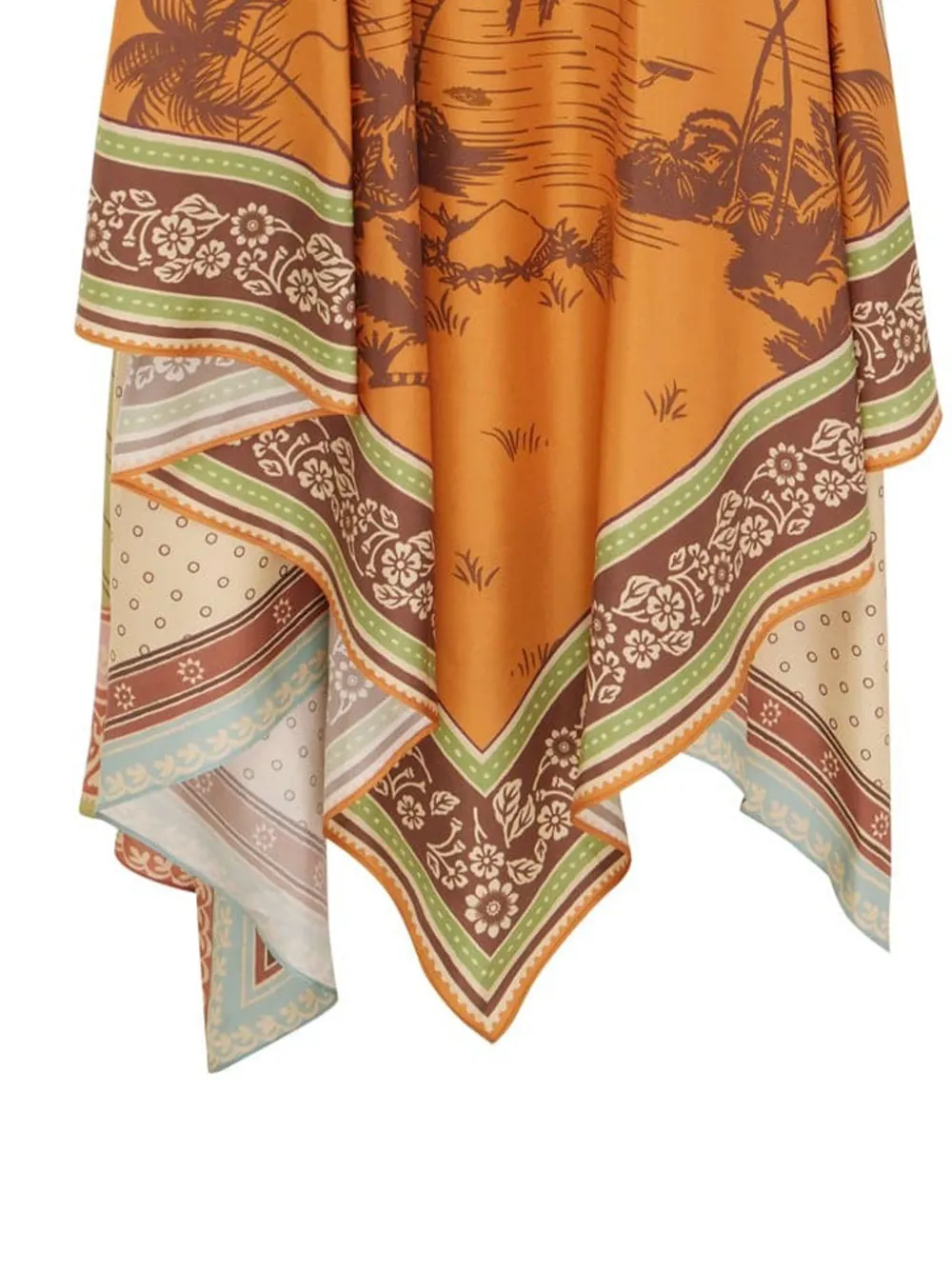 ALEMAIS Alberta midi-jurk met zakdoek afwerking en grafische print Oranje