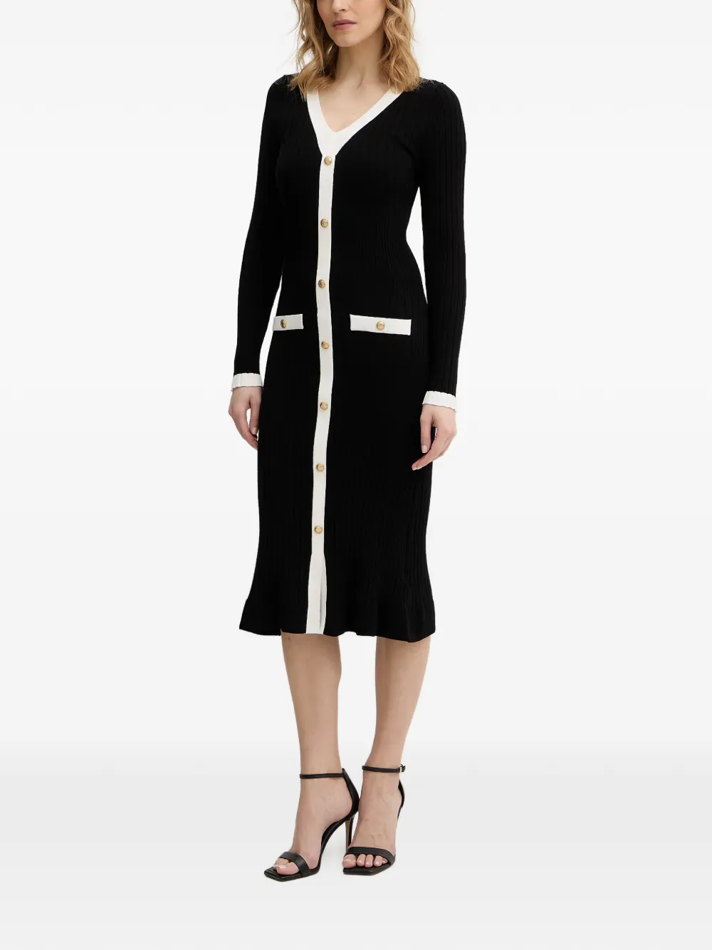 GUESS USA Laurel ribgebreide midi-jurk Zwart