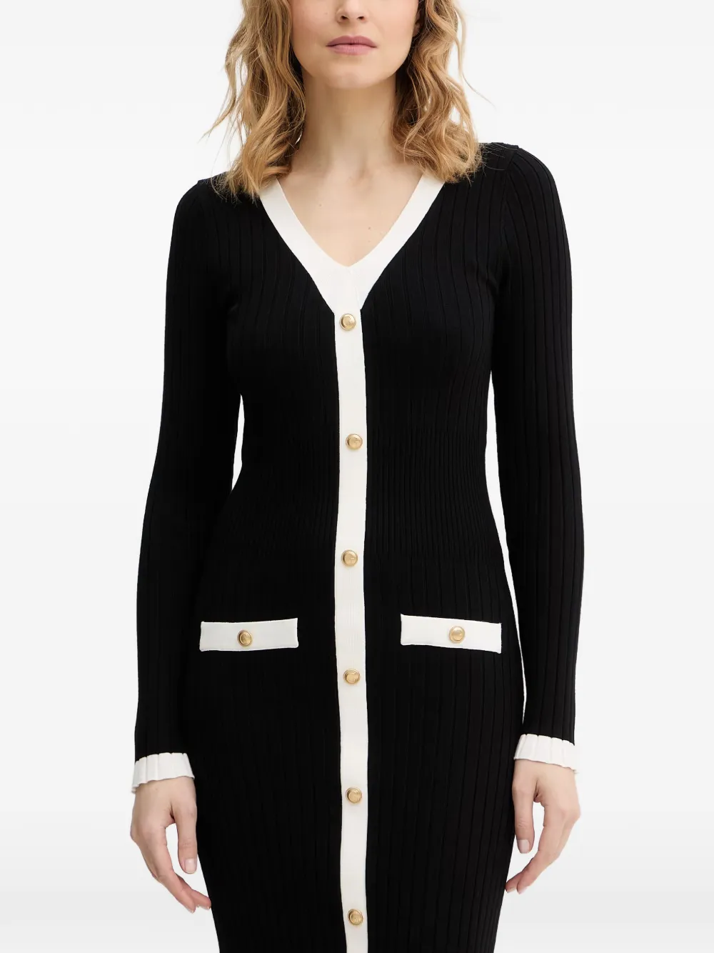 GUESS USA Laurel ribgebreide midi-jurk Zwart