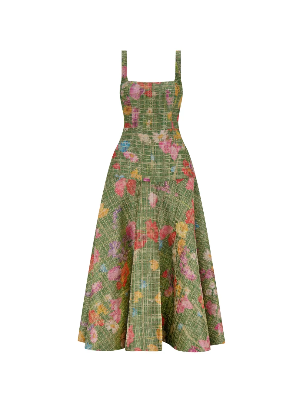 Lela Rose floral-print raffia midi dress - Verde