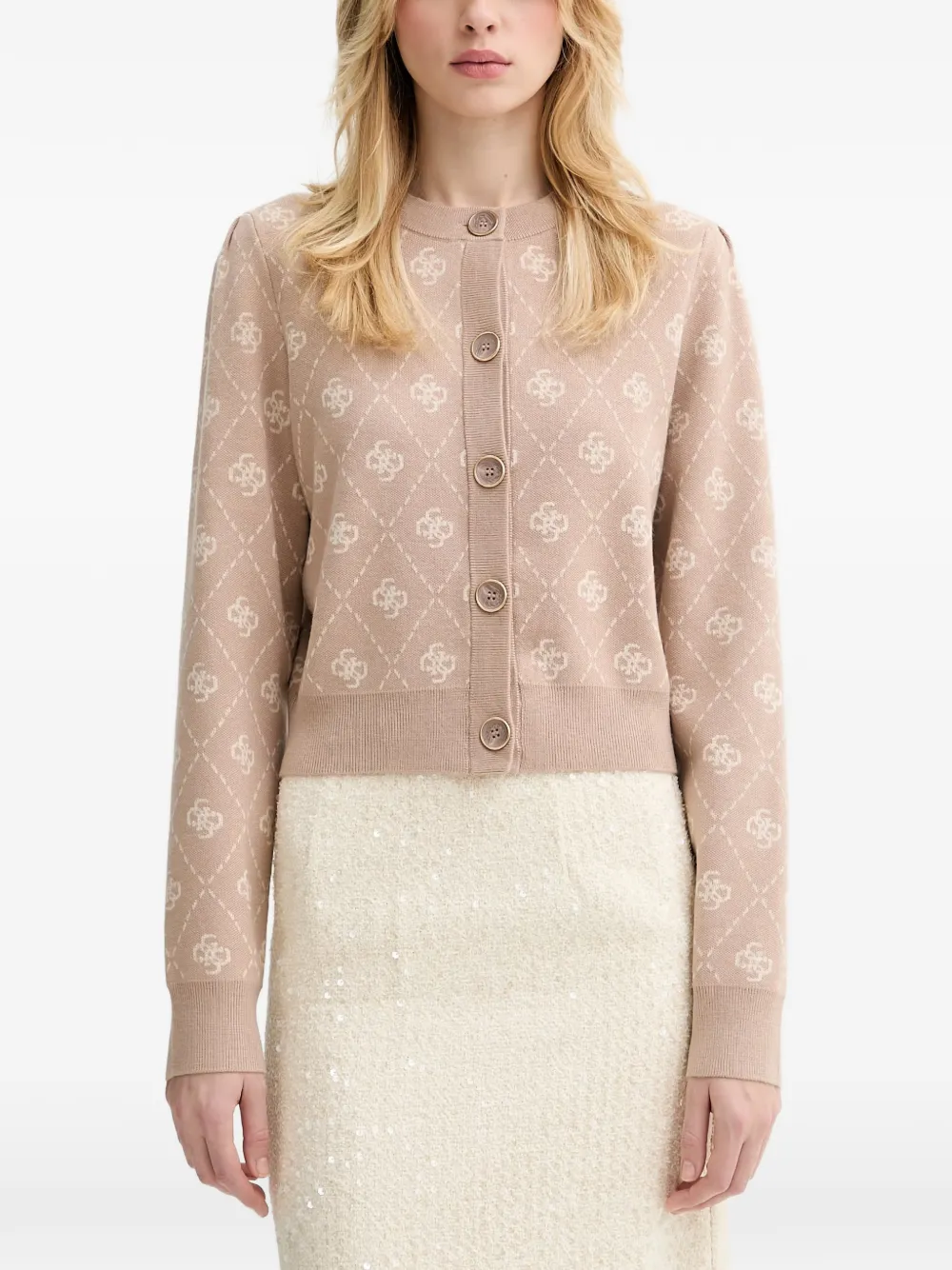 GUESS USA diamond-pattern logo-print cardigan - Toni neutri
