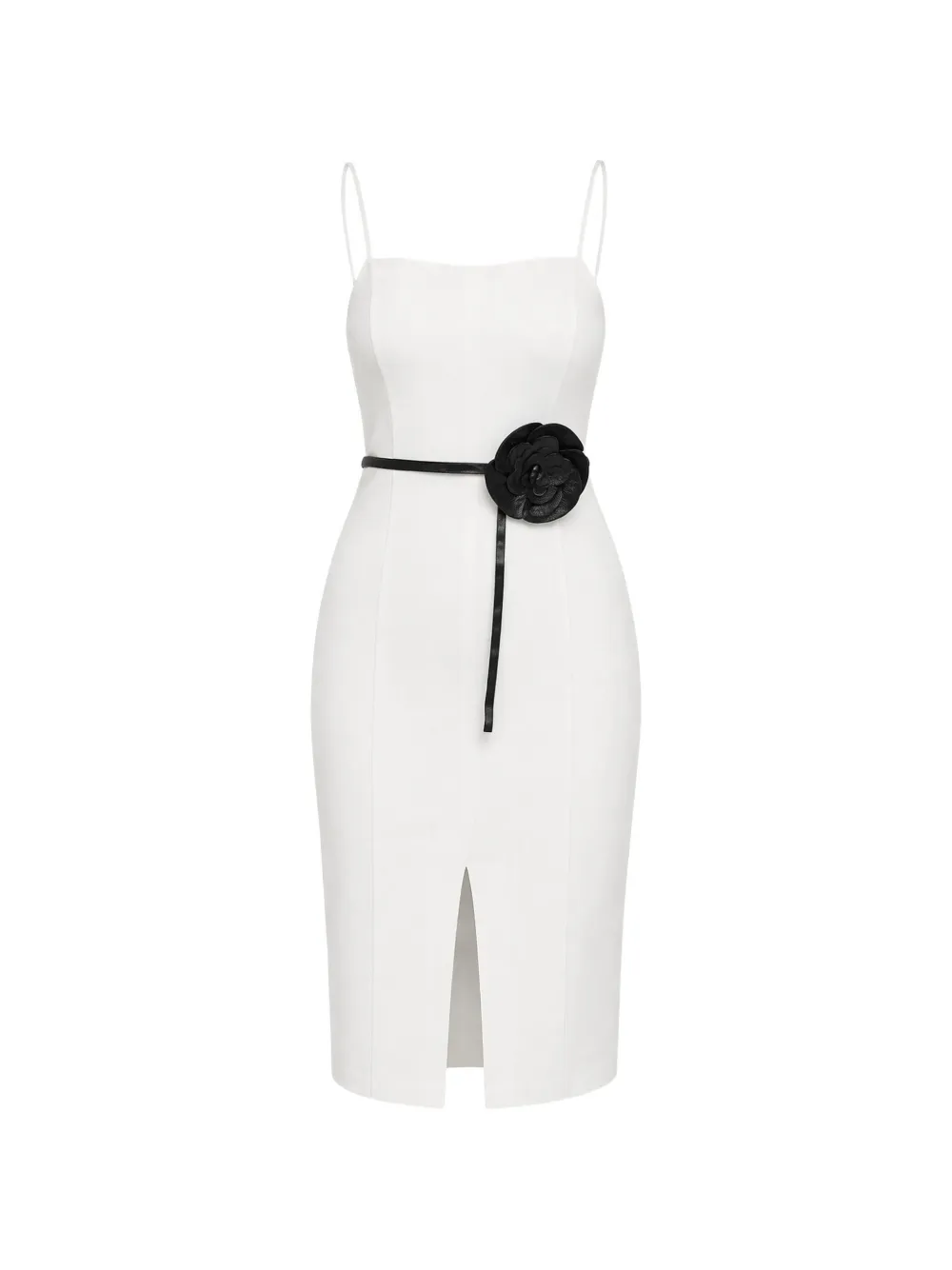 GUESS USA floral-appliqué belted midi dress - Bianco