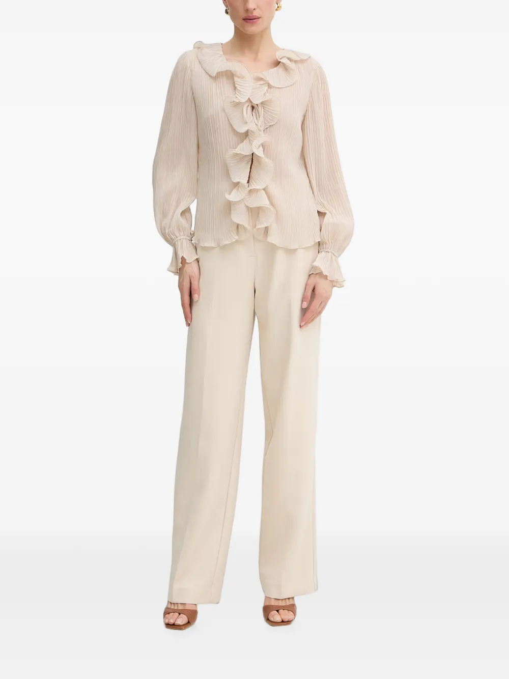GUESS USA Gekreukte blouse en ruches Beige