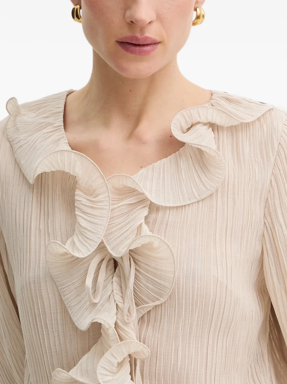 GUESS USA Gekreukte blouse en ruches Beige