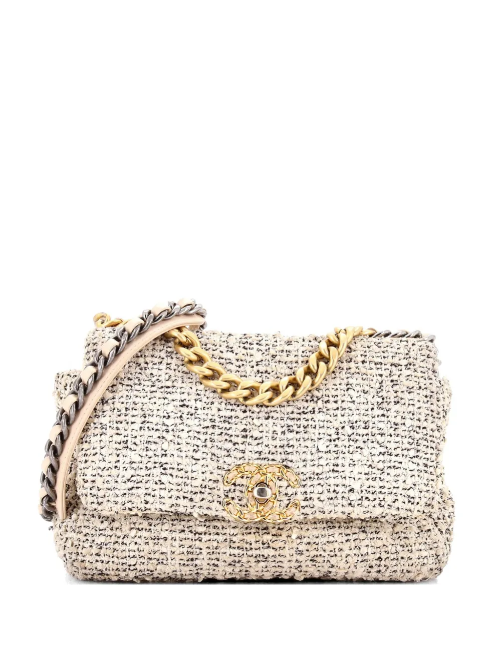 CHANEL Pre-Owned 19 Flap Bag Quilted Tweed Medium crossbody bag - Toni neutri