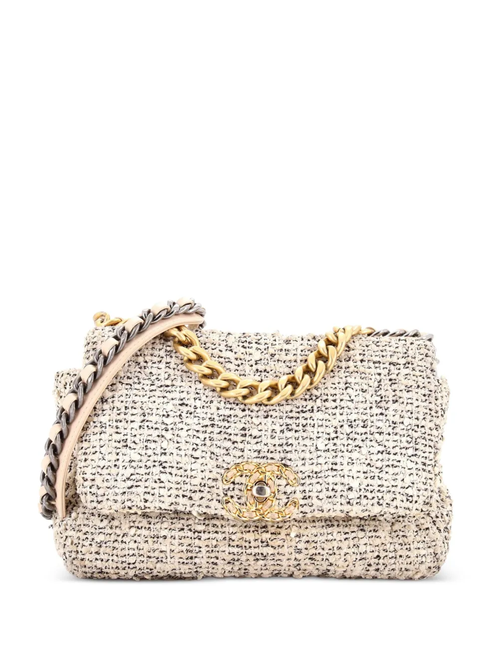 CHANEL Pre-Owned 19 Flap Bag Quilted Tweed Medium crossbody bag - Toni neutri