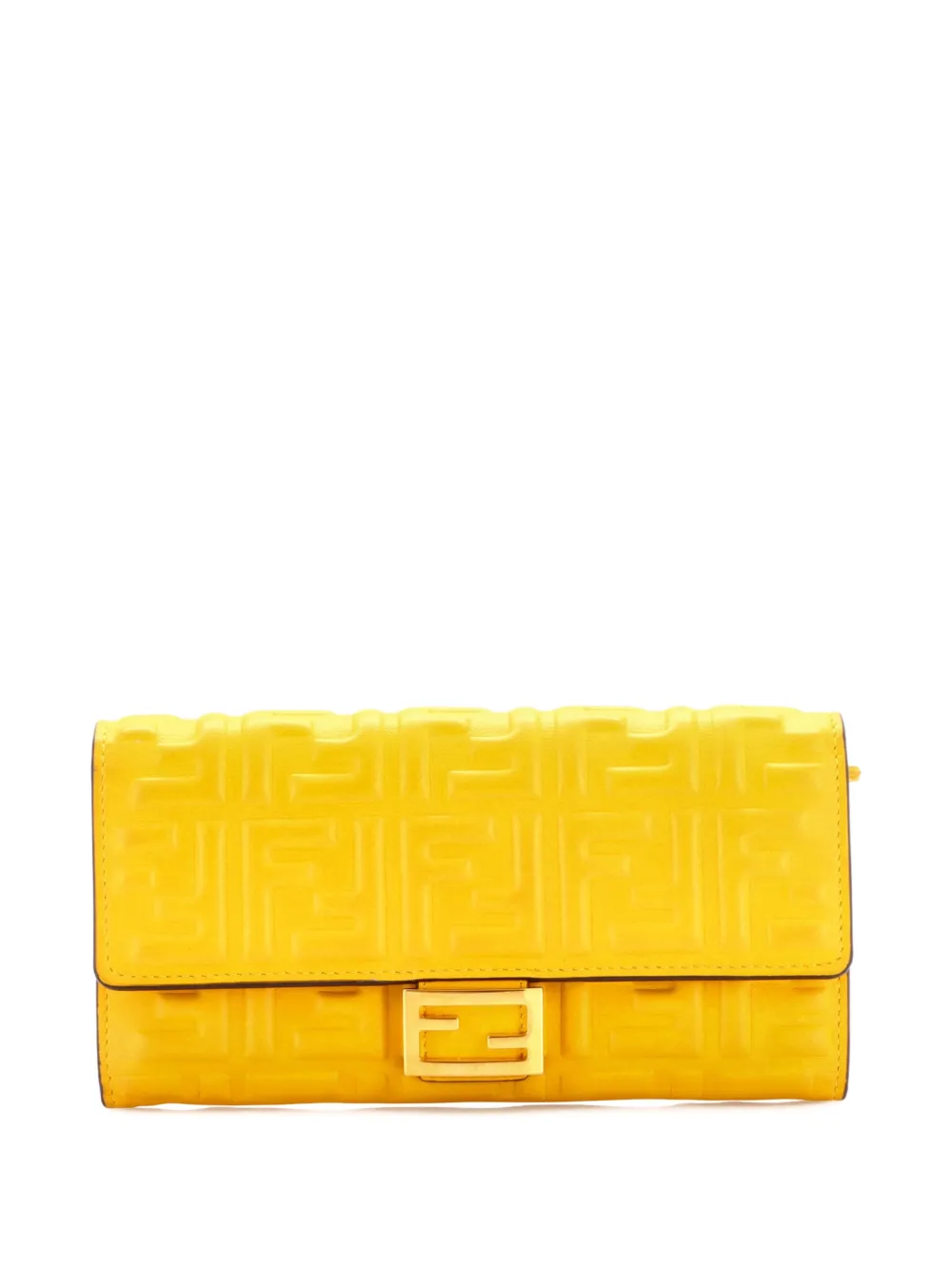 Pre-owned Fendi Baguette Continental Wallet Zucca Embossed Leather Small Wallets In Yellow