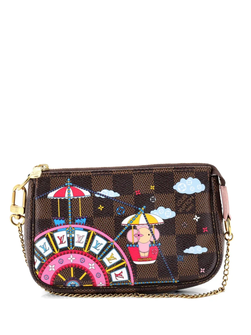 Pre-owned Louis Vuitton Pochette Accessoires Limited Edition Vivienne Xmas Damier Mini Clutch Bag In Brown