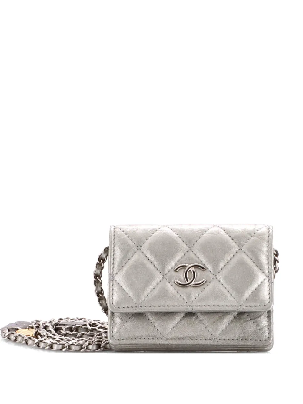 CHANEL Pre-Owned Borsa a tracolla mini in pelle Caviar trapuntata con catena e ciondoli - Effetto metallizzato