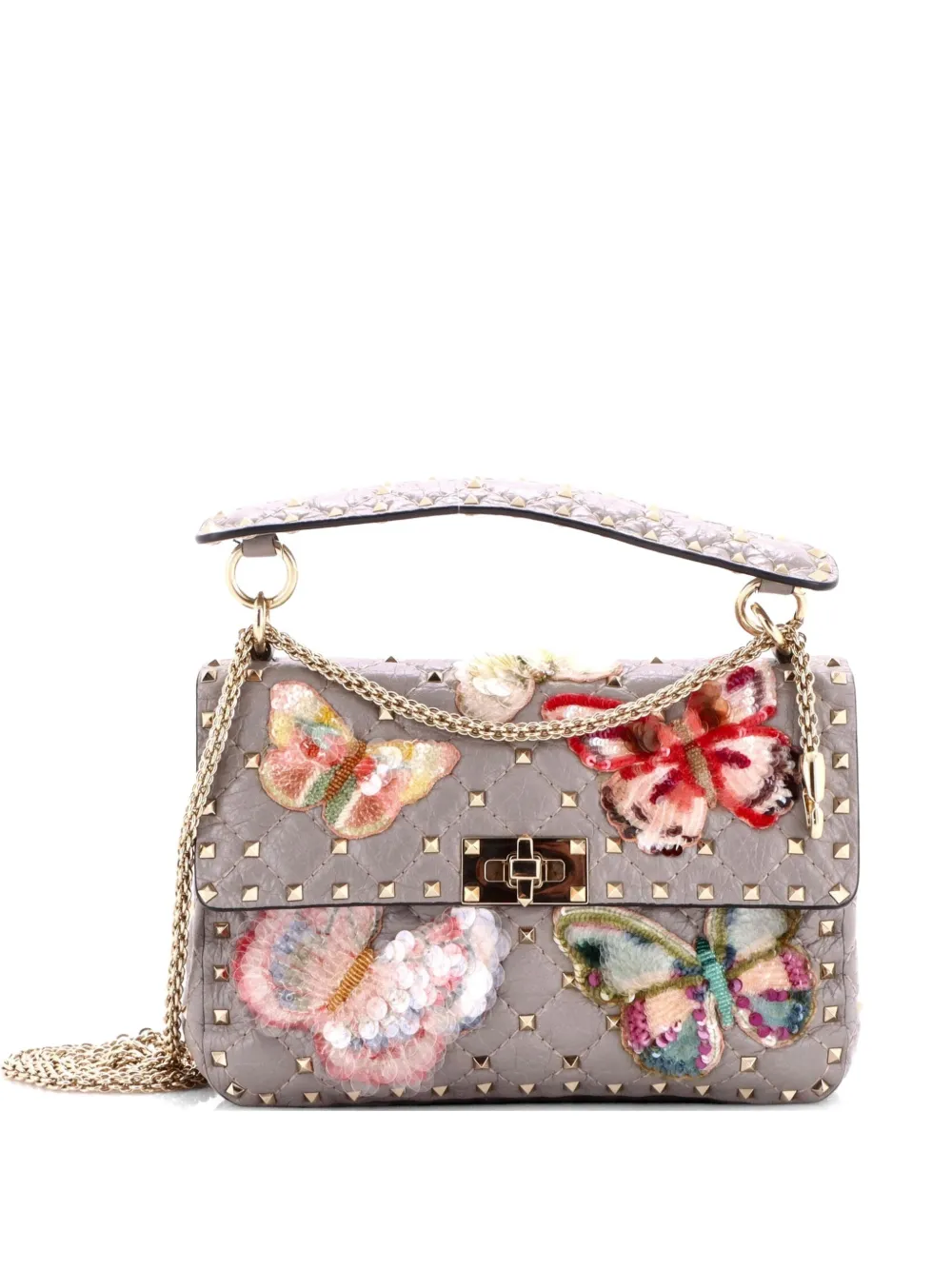 Valentino Garavani Pre-Owned Rockstud Spike Flap Bag Sequin Embellished Quilted Leather Medium shoulder bag - Grigio