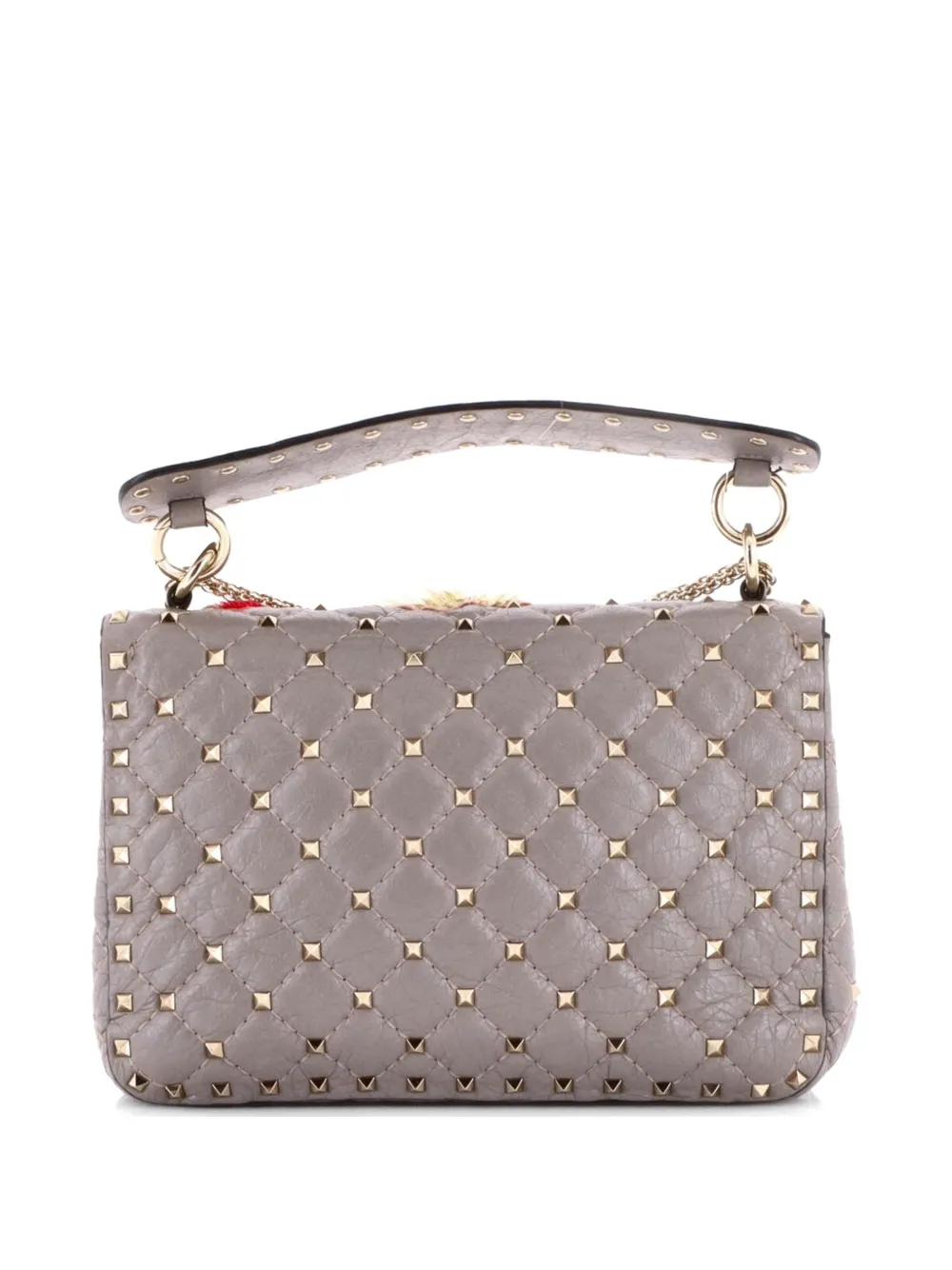  Valentino Garavani Pre-owned Sac Porté épaule Format Moyen à Rabat En Cuir Matelassé à Ornements En Sequins Et Clous Rockstud Spike - Gris 