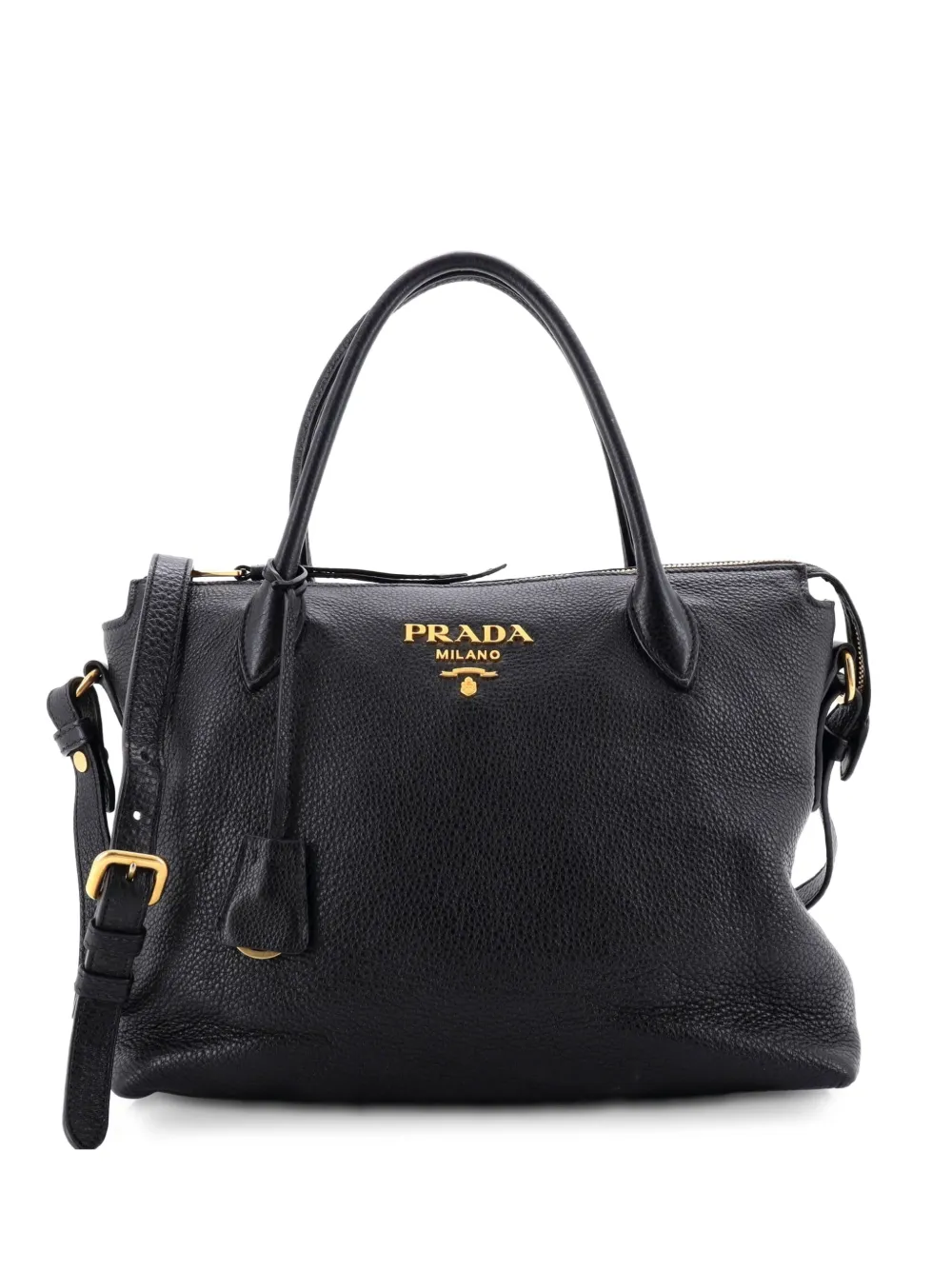 Prada Pre-Owned Dual Strap Zip Tote Vitello Daino Medium satchel - Nero