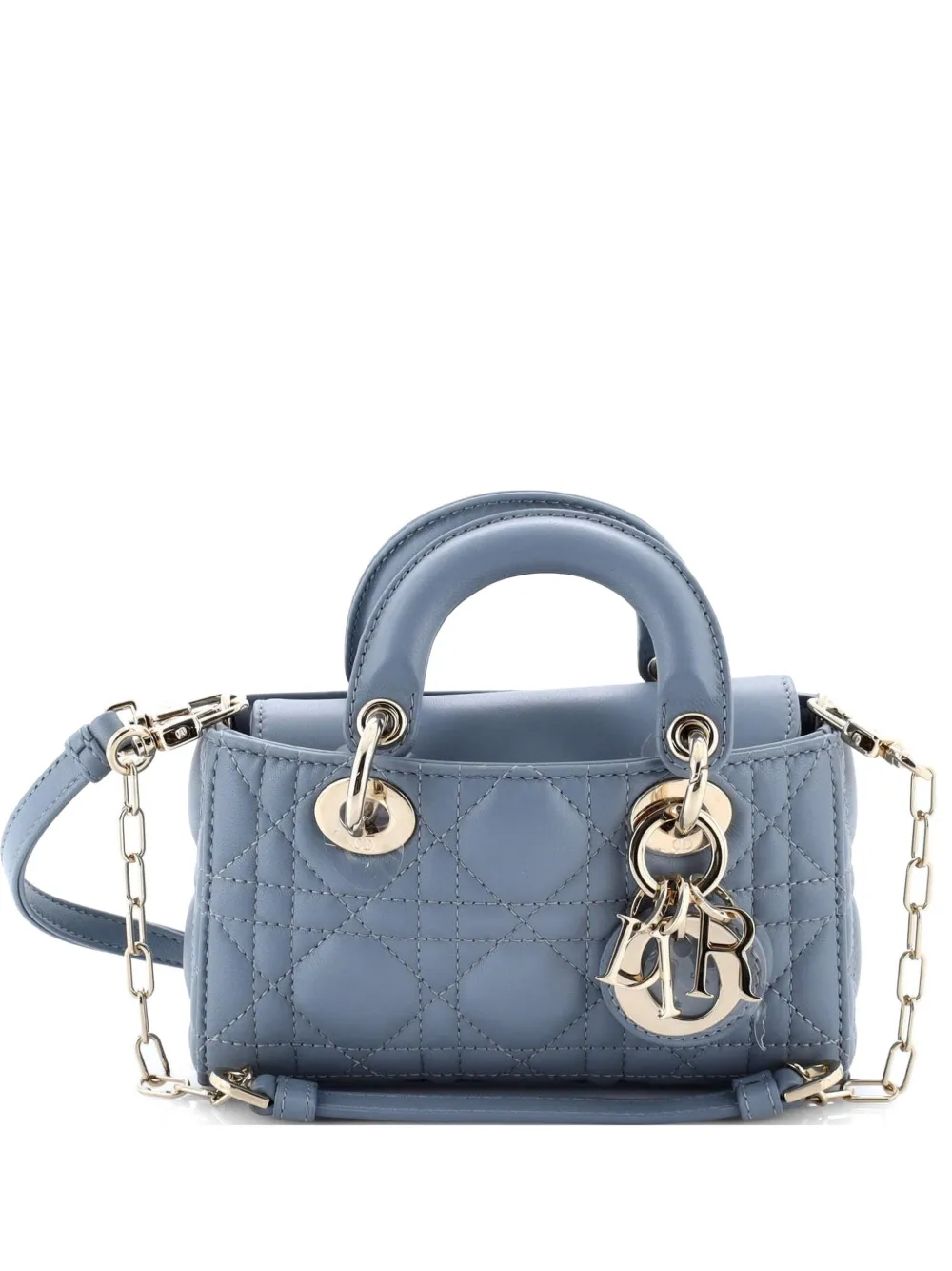 Christian Dior Pre-Owned Micro Lady Dior Cannage Satchel-Tasche aus gestepptem Lammleder - Blau