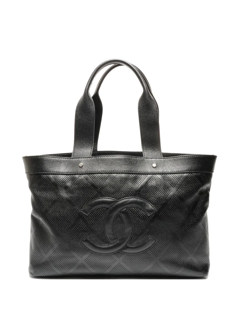 CHANEL Pre-Owned 2007-2008 CC appliqué perforated leather tote bag - Nero