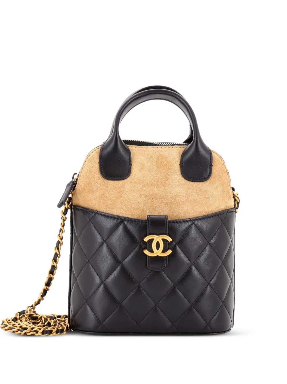 CHANEL Pre-Owned CC Dome Top Handle with Chain Quilted Lambskin with Suede Mini clutch bag - Black