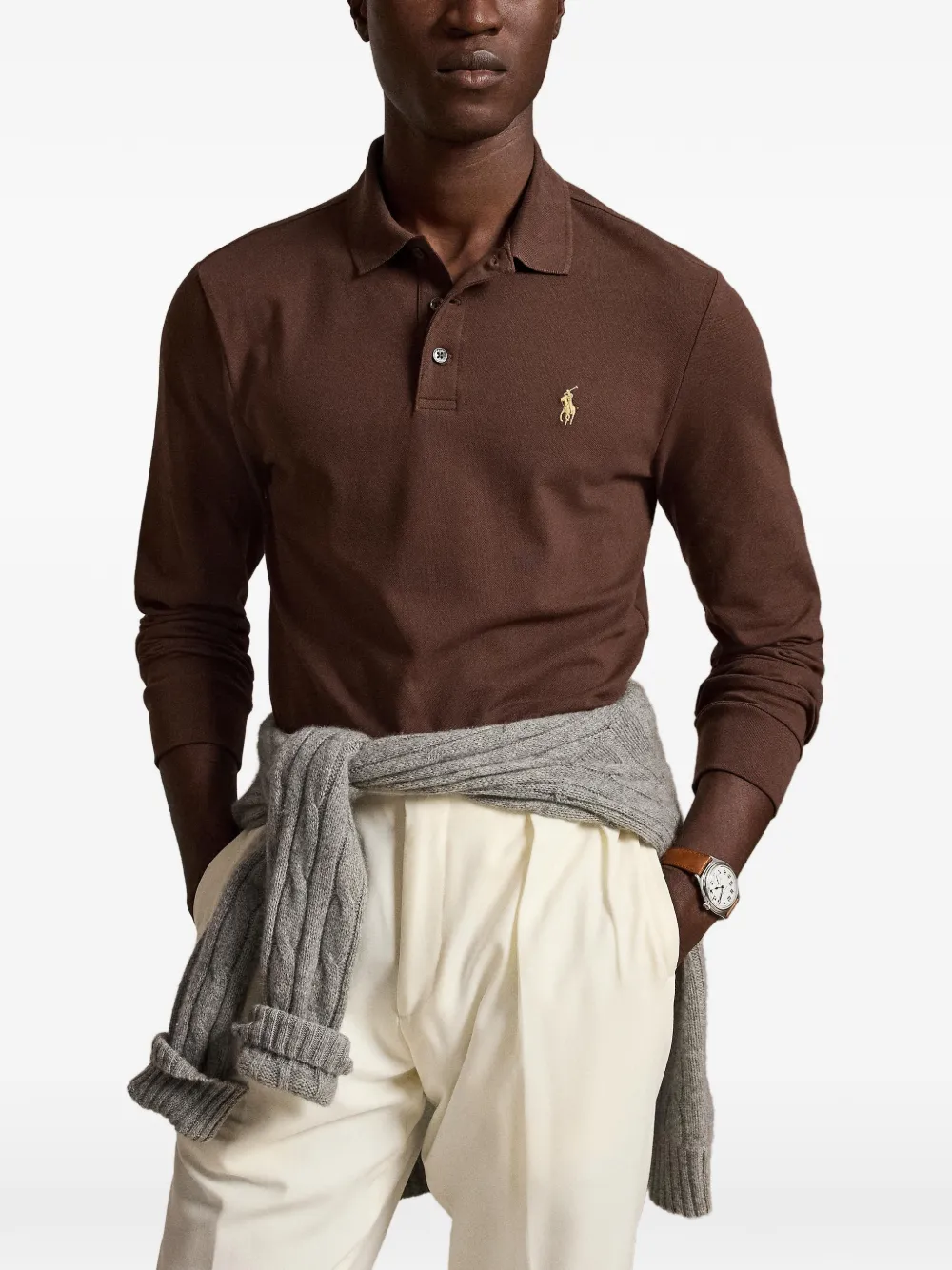 Polo Ralph Lauren Getailleerd mesh poloshirt Bruin